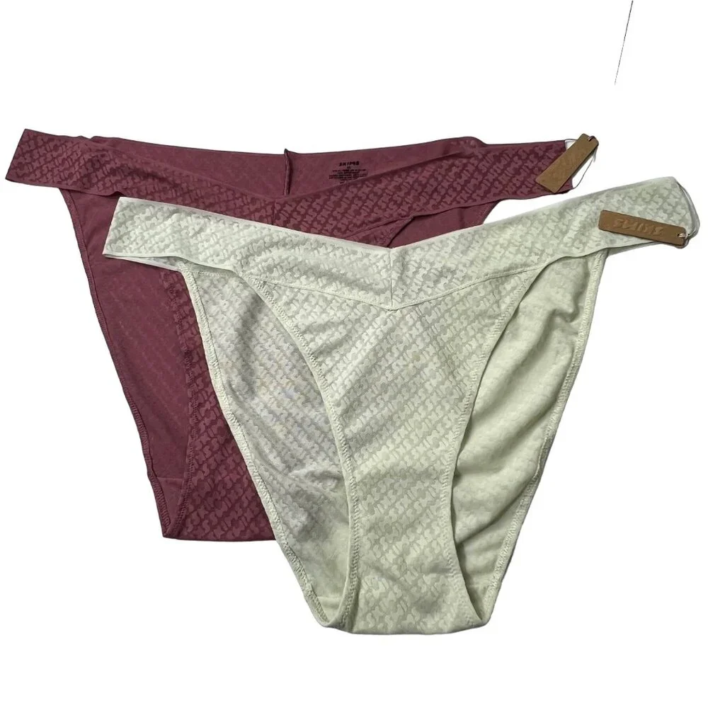 SKIMS Logo Mesh Cheeky Brief Lot of 2‎ Bone Berry 4X